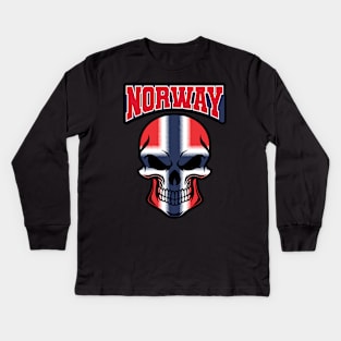NORWAY FLAG IN A SKULL EMBLEM Kids Long Sleeve T-Shirt